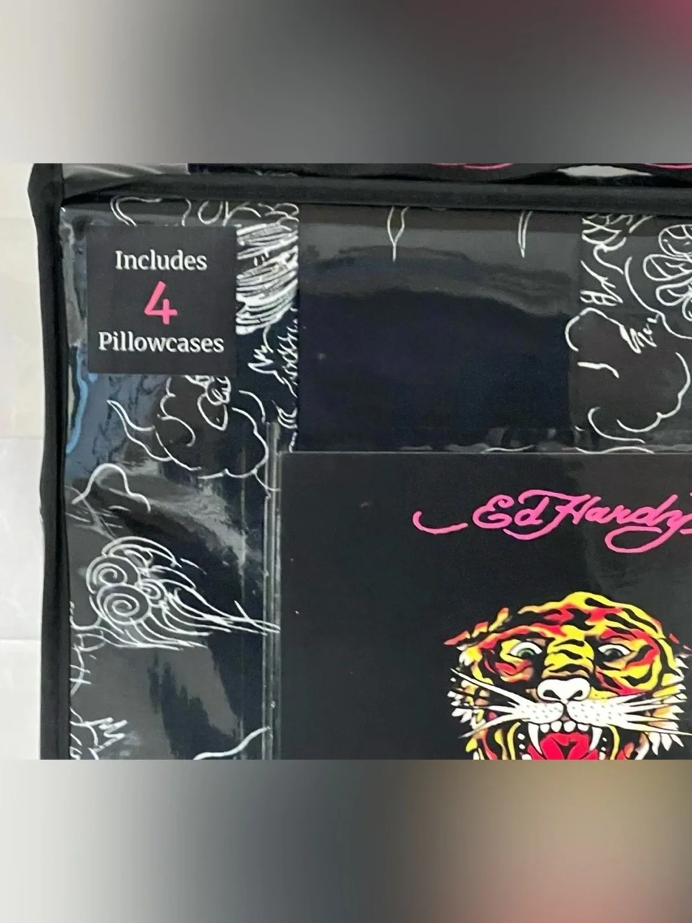ED HARDY FULL Sheet Set 6pc New Black White Dragon Tattoo Grunge Y2K NIP Print